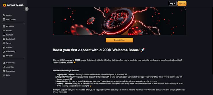 Instant Casino: Aanmelden bij uw Account